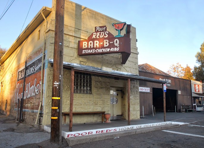 Poor Reds BBQ exterior view showcasing professional restaurants services in El Dorado, California